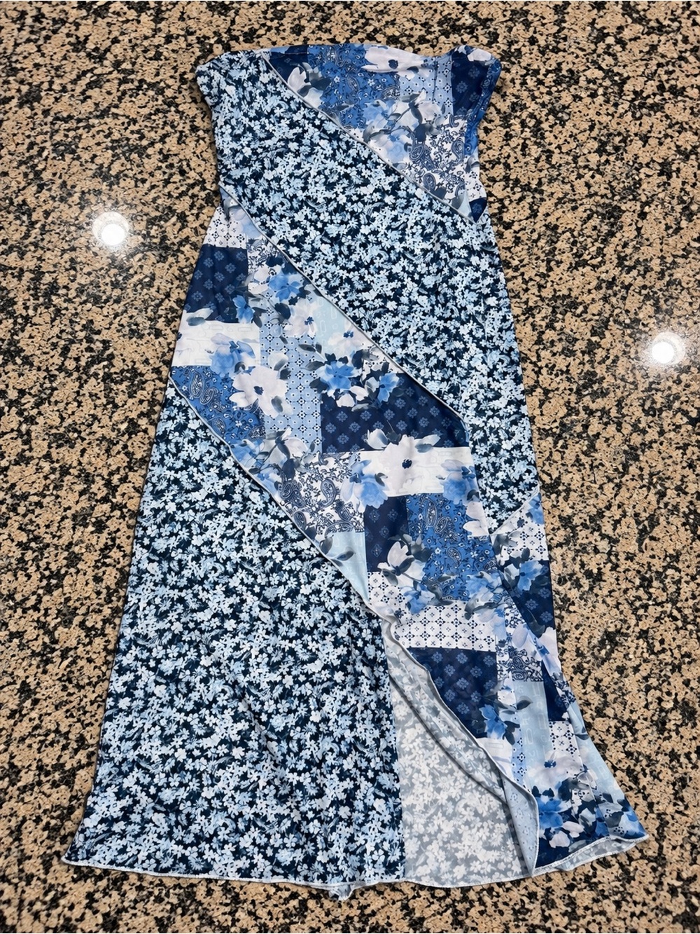 Altar'd State Blue Patchwork Floral Maxi Dress